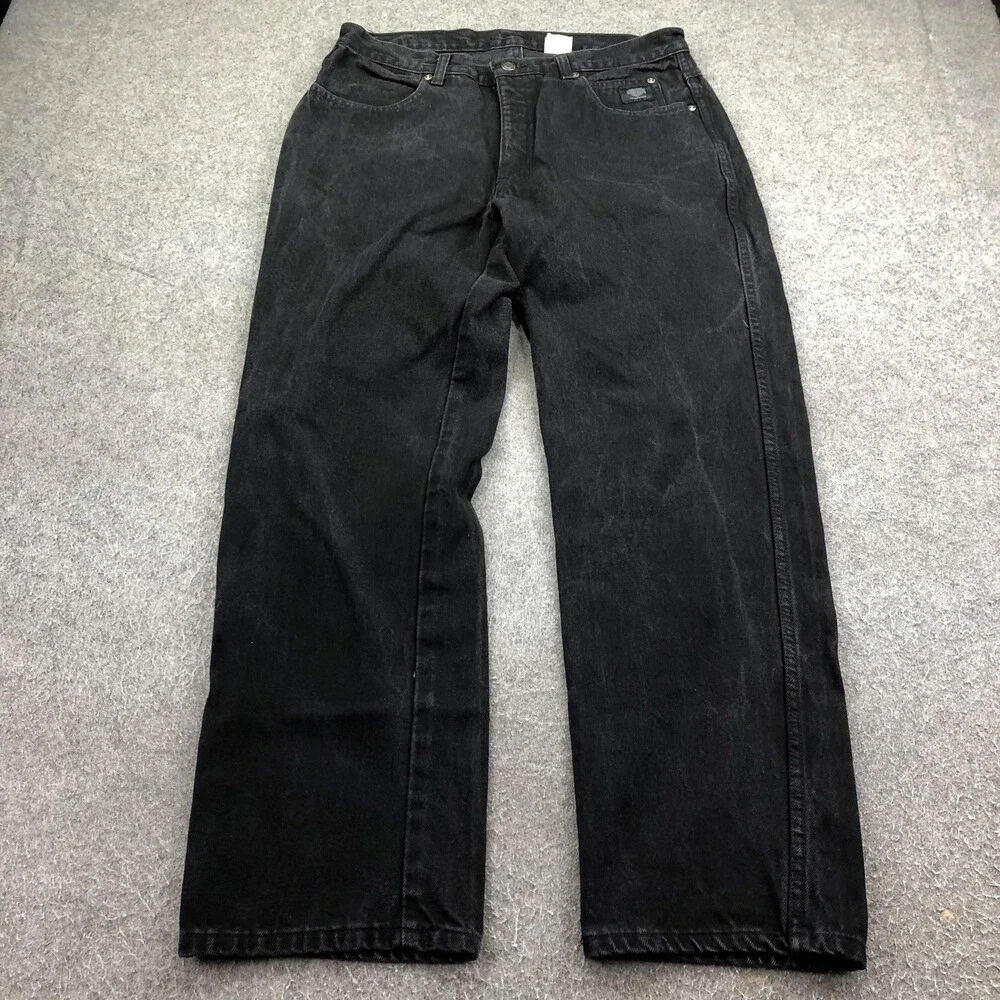 Vintage Harley-Davidson Jeans Mens 34x30 Black Charcoal Wash Straight Denim